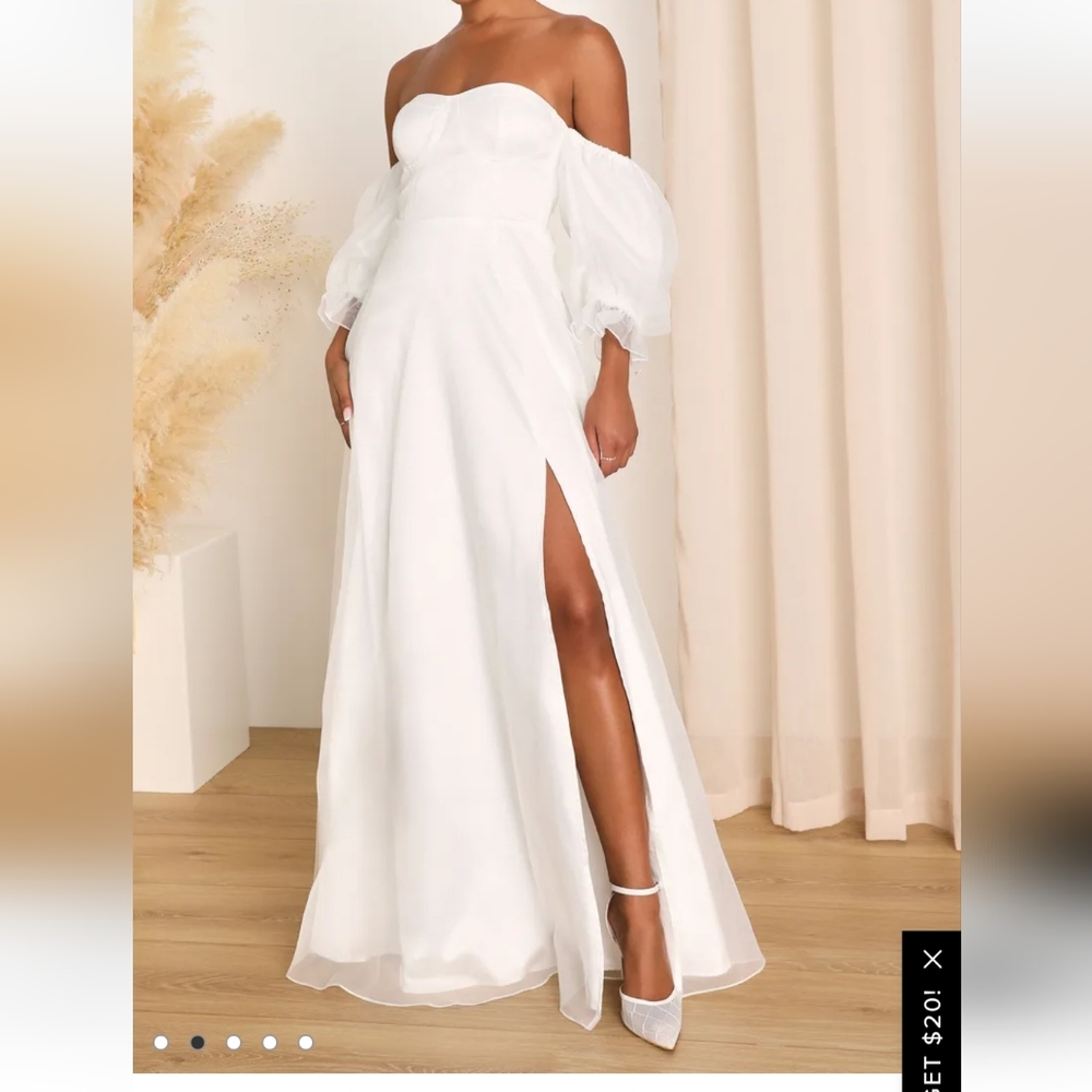 White Bustier Off-The-Shoulder Maxi Dress